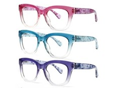 3-Pack New Reading Glasses Ladies Readers Spring Hinge Pattern Print Eyeglasses