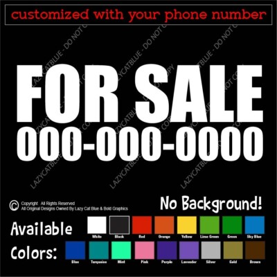 For Sale Vinyl Decal Sticker Custom Phone Number Car Vehicle Garage Yard Window