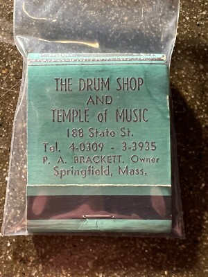 VINTAGE MATCHBOOK - THE DRUM SHOP AND TEMPLE OF MUSIC - SPRINGFIELD - UNSTRUCK!