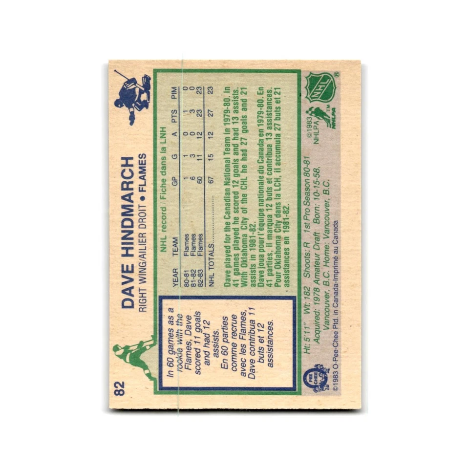 1983 O-Pee-Chee Dave Hindmarch RC Calgary Flames #82 - Image 2 of 3