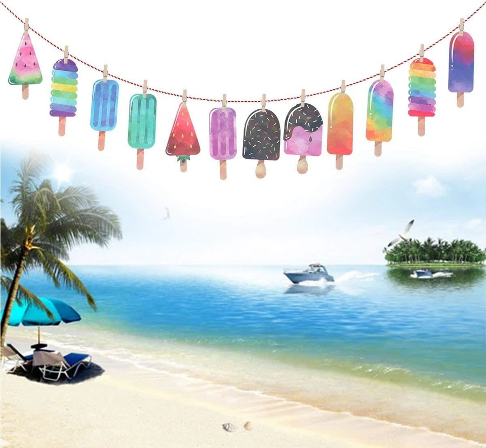 Guirnalda pancarta de paleta, Luau Hawaii playa verano fiesta telón de fondo decoración suministro Foto 2 de 4