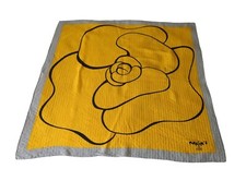 Maxim's de Paris Silk Scarf Yellow Black Floral Hand Rolled Hem 32.5" Square