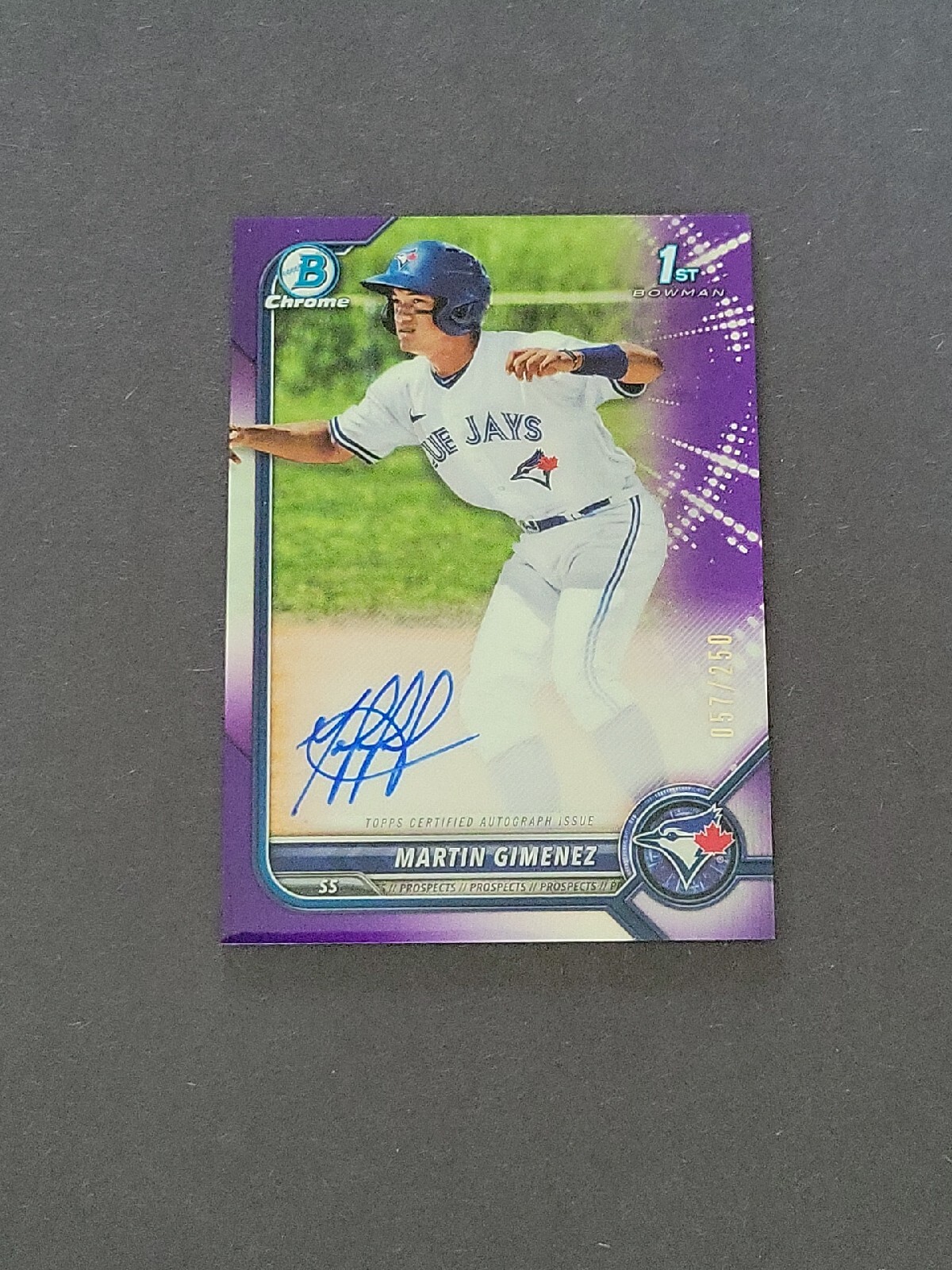 2022 Bowman Chrome MARTIN GIMENEZ 1st Bowman Auto #/250 Purple Ref #CPA-MGZ