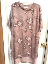 Lace Overlay Dress Floral Embroidered Boho Lightweight Size LG Simply Couture