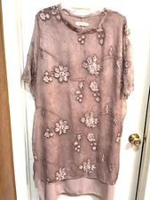 Lace Overlay Dress Floral Embroidered Boho Lightweight Size LG Simply Couture