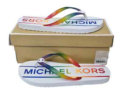 Michael Kors Damenschuhe schöne weiße mehrfarbige Pool-Flip-Flops