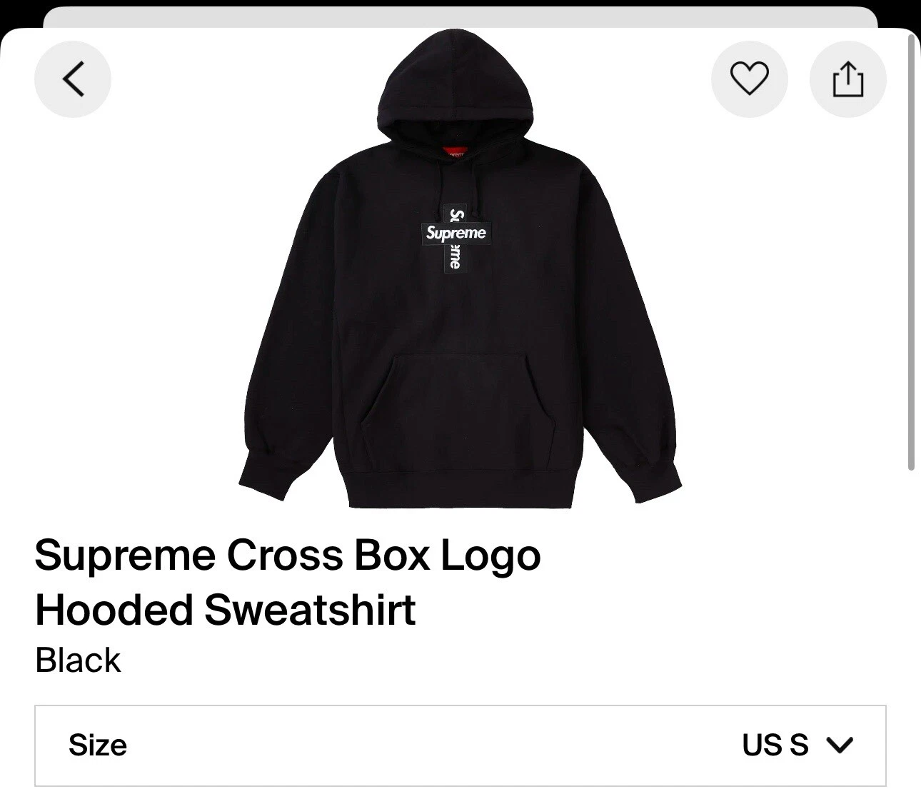 Authentique sweat à capuche noir logo Supreme Cross Box S