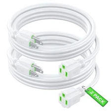 Extension Cord 8 Ft 2 Pack White 16AWG SJTW Green Indicators ETL