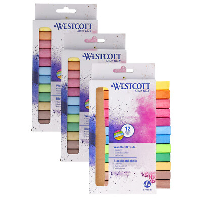 Westcott Kreide 12 Stück Bunt (3er-Set), Tafelkreide 1,2cm  , staubarm, deckend