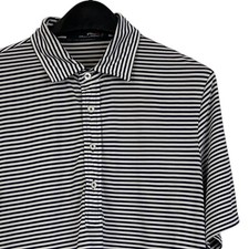 RLX Ralph Lauren Mens M Performance Stretch Short Sleeve Polo Blue White Striped