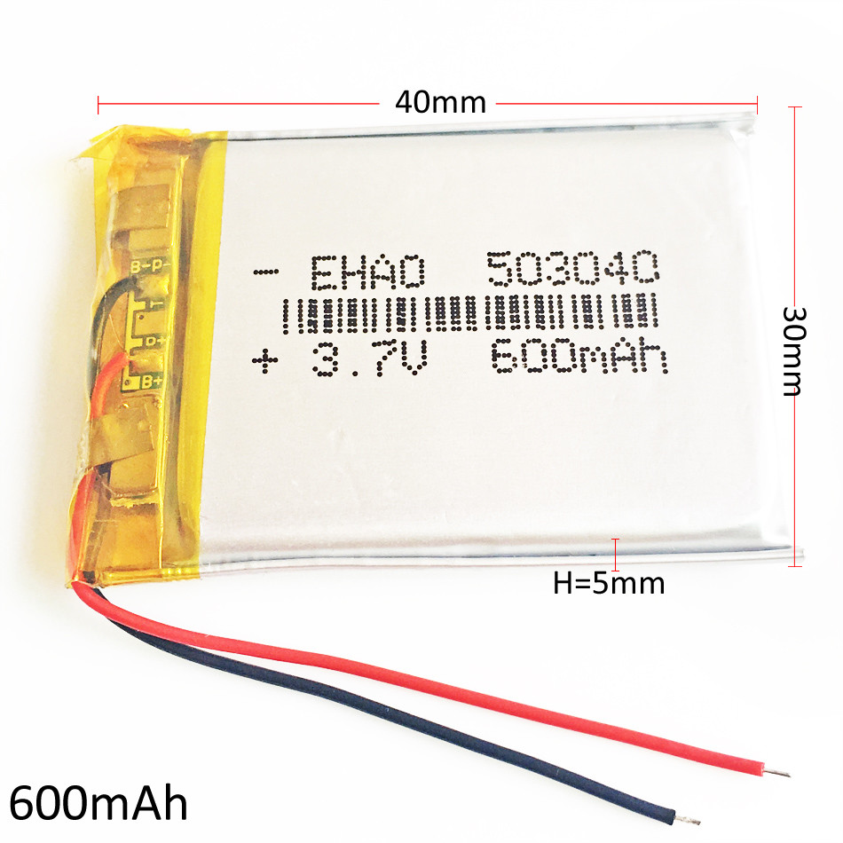 3.7V 600mAh 503040 3 Wires Lipo Battery Rechargeable For MP3 DVD
