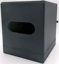 Black Tissue Box Lychee Leather Look Dispenses From Side, Magnetic Close