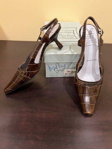 NEW Cynthia Rowley Zeitgeist Size 5.5 Black Sling Brown Pumps Kitten Heels $169