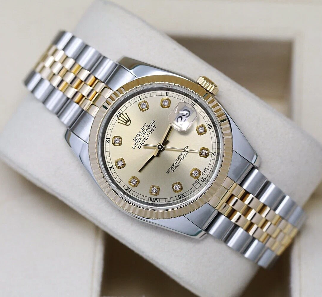 Rolex Datejust 36mm Jubilee 116233 Stainless Steel & Yellow Gold Watch  Champagne Jubilee Diamond Dial