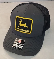 John Deere Patch on  Richardson 112 Trucker Hat Snapback Charcoal/Black
