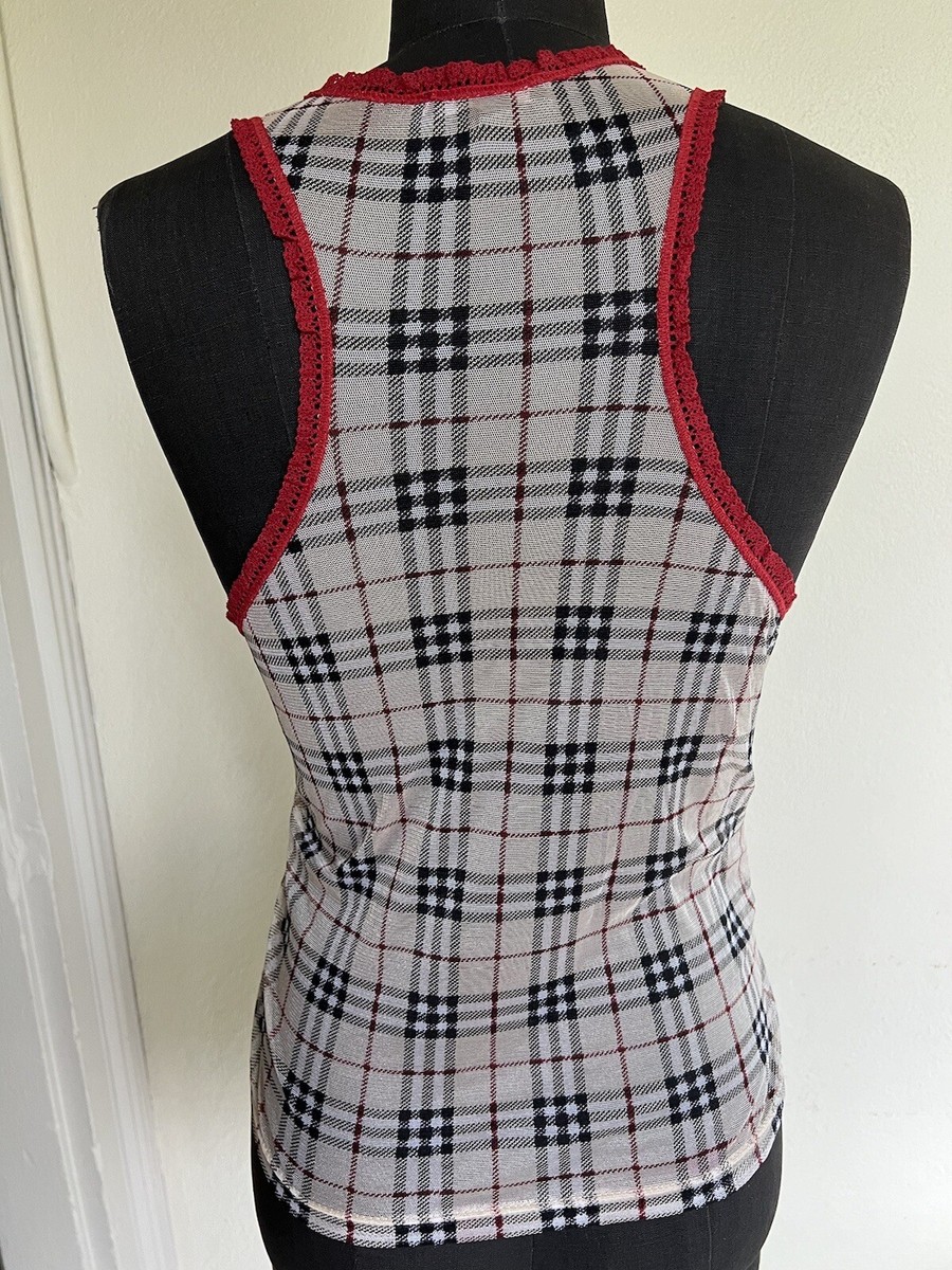 d*3様 BURBERRY チェック柄 キャミソール 36 100% Burberry London Nova Check Plaid Ruffled Spandex