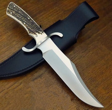 CUSTOM HANDMADE FULL TANG D2 STEEL HUNTING BOWIE KNIFE W/STAG HORN HANDLE