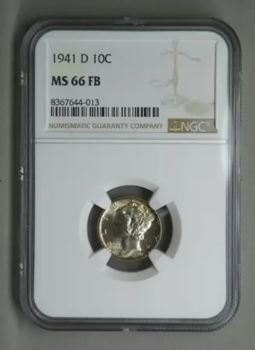 1941-D MERCURY DIME, NGC MS 66 FB