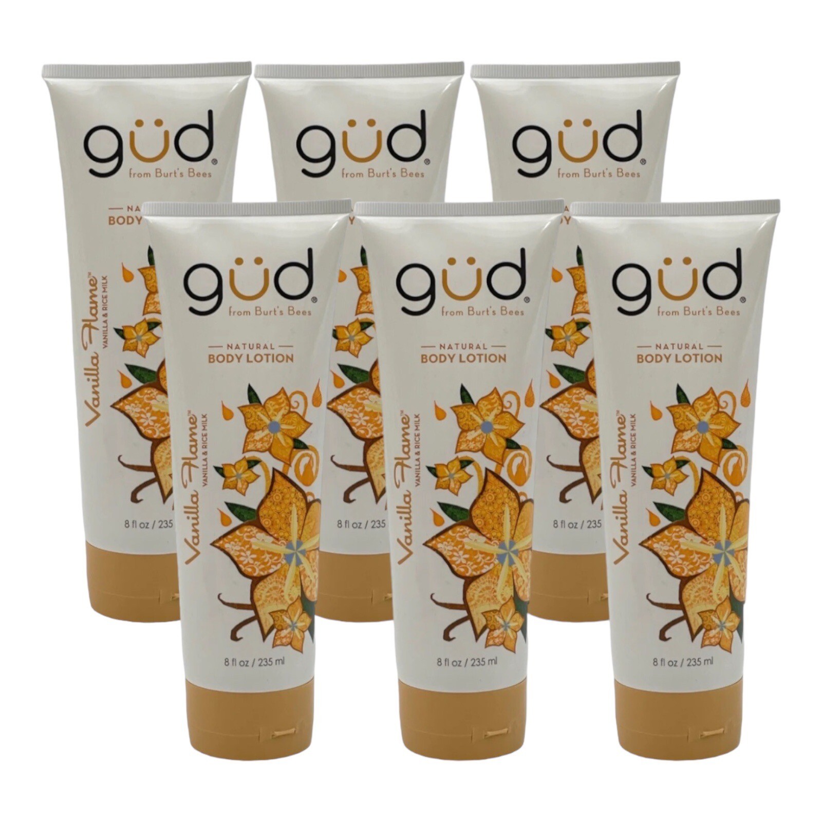 6 Pack Burt's Bees GUD Natural Body Lotion Vanilla Flame 8 oz Rice Milk Shea