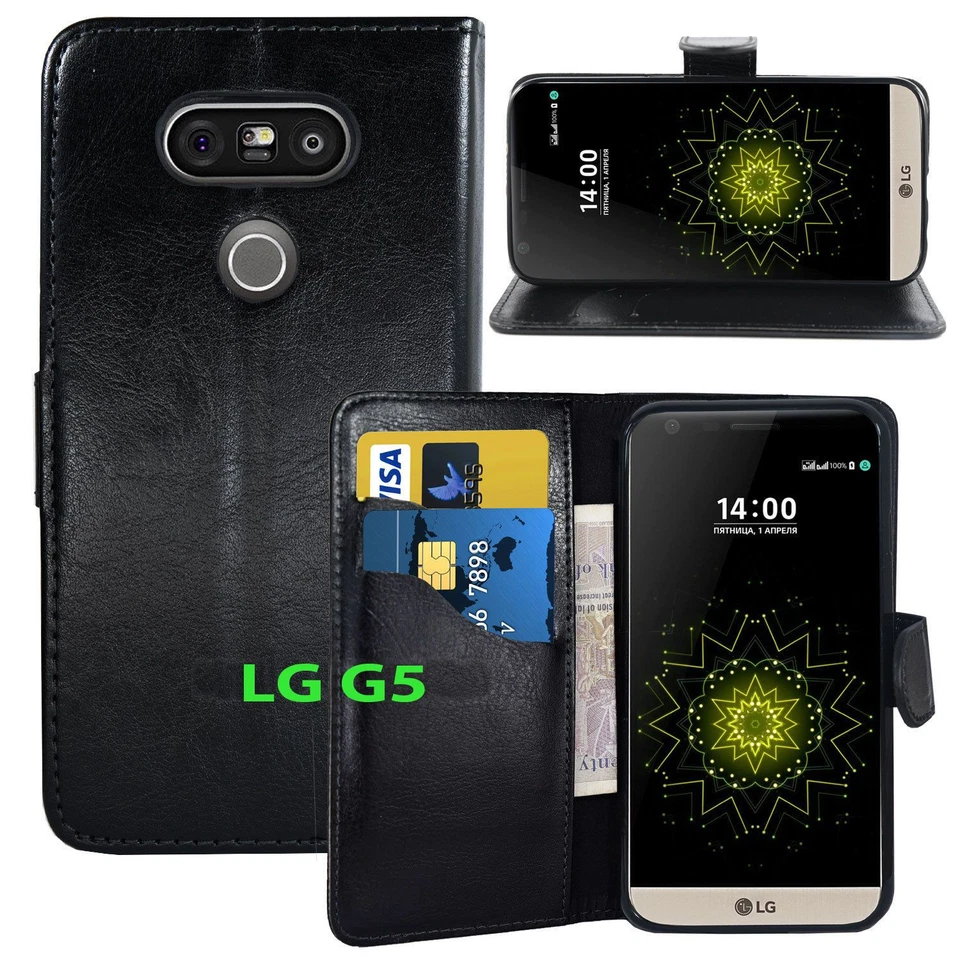 BLACK WALLET CARD SLOT stand GEL LEAHTER CASE FOR LG G5 G4 K8 K3 K5 - Image 2 of 4