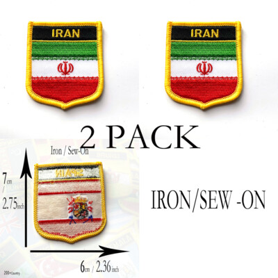 x2 Pack FLAG PATCH PATCHES iran IRON ON COUNTRY EMBROIDERED WORLD FLAG