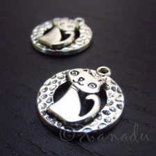 Cat Charms 20mm Antiqued Silver Plated Animal Pendants C3998 - 10, 20 Or 50PCs
