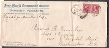 1892 cover Army Navy Government Contractor NY to Washington DC Library Congress