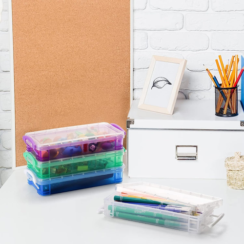 8 Pack Plastic Pencil Boxs, Large Capacity Pencil Case with Snap-Tight Lid - Picture 5 of 12