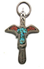 NATIVE AMERICAN SW THUNDERBIRD PENDANT TURQUOISE CORAL PAWN INDIAN SILVER OLD EX — photo 1
