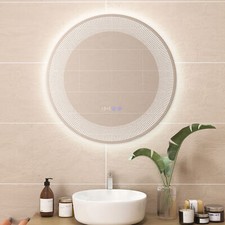 60CM LED Bathroom Mirror Wall-Mounted Vanity Makeup Mirror w/3-Color Lights