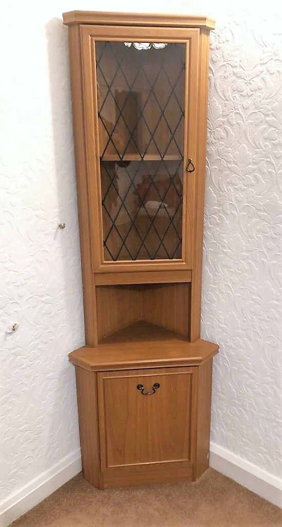 Retro 1980s Wooden Corner display Cabinet