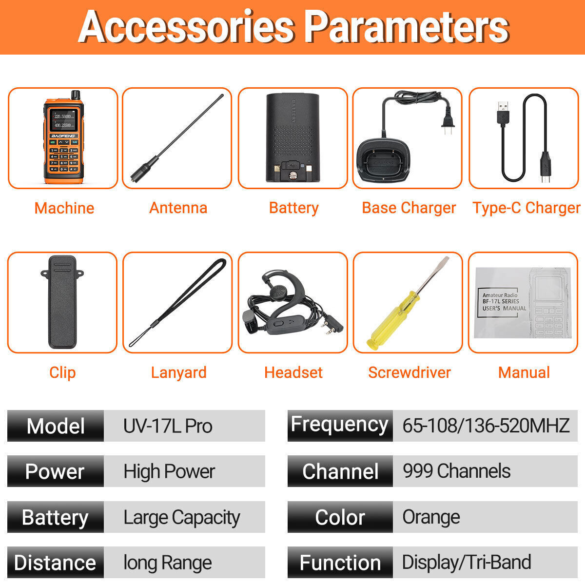 Baofeng UV-17 Pro L Walkie Talkies Two Way Radio Tri-Band NOAA & Extra batteries