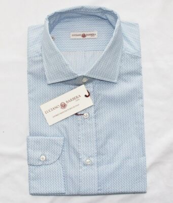 $355 New LUCIANO BARBERA Geometric Casual Button Shirt Men's 2XL XXL Light Blue