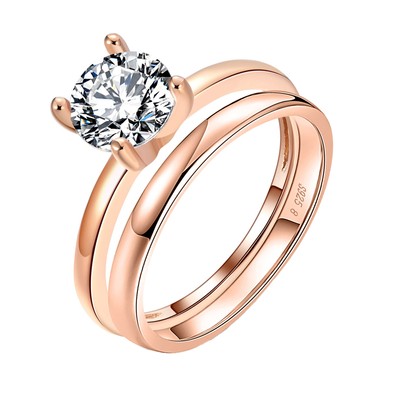 Envy Wedding Ring Set by Ginger Lyne Sterling Silver Engagement Ring and Band