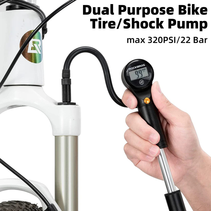 ROCKBROS 320PSI High Pressure Bike Pump Digital Gauge Barometer Aluminum AV/FV