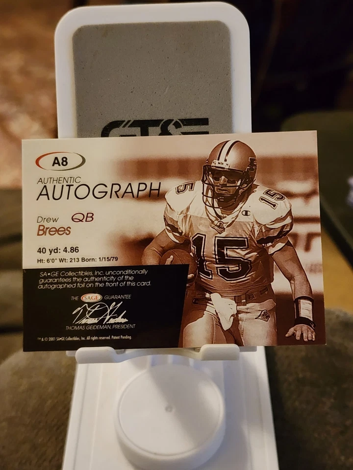 2001 Drew Brees SAGE Authentic Autograph Silver Rookie Auto /300 RC #A8 NM - Image 2 of 3