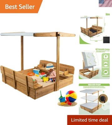 Wooden Sandbox with Lid, Kids Sandbox with Canopy Outdoor, Sandboxes with Cov...