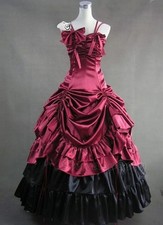 Vintage Victorian Prom Dress Pleats Ruched Burgundy /Black Long Special Occasion