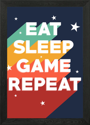 Eat Sleep Game Repeat Framed Wall Art Poster Canvas Print Picture