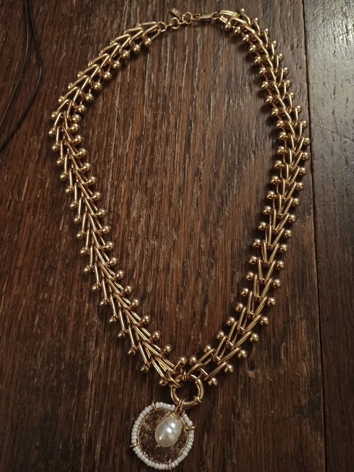 JUEGO ZARA 3 Bolas Cadena Oro Collar Bata Cuentas Cinturón Colgante Imitación Perla Foto 3 de 4