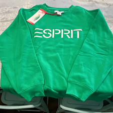 Esprit Women's Green Logo Graphic Print Crew Neck Pullover Cotton Fleece M