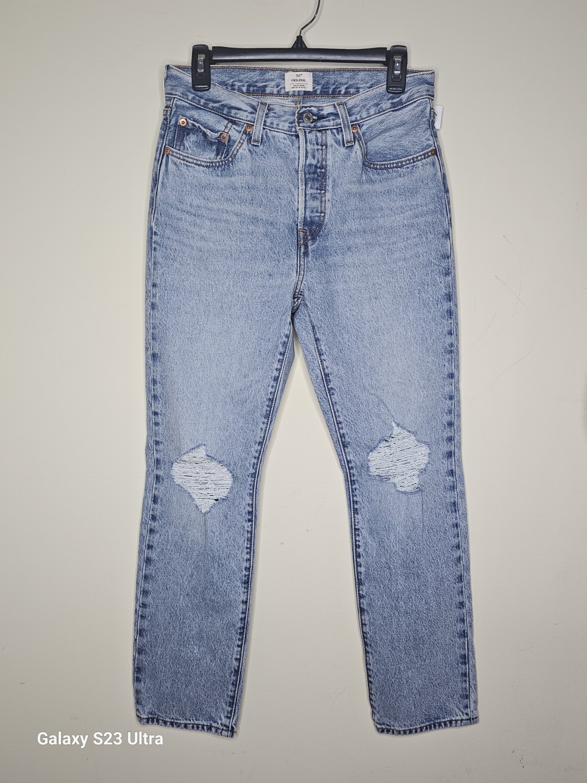 Levi's 501 Original Women's Light Blue Distressed Straight Cotton Denim Jeans
