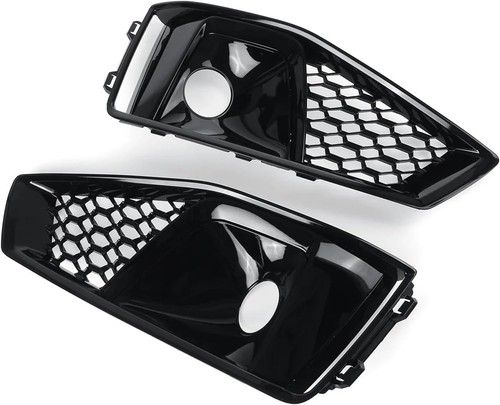 Honeycomb Gloss Black Fog Light Cover Fits Audi A4 B9 S4 S-Line 18-20 Upgrade