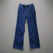 70s Male Brand Buckle Front Navy Blue Corduroy Flair Bell Bottom Pants 30x32