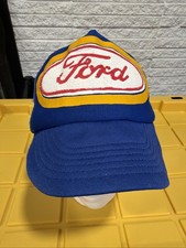 Ford Vintage Blue Trucker Hat Snap Back Mesh Ford Motor Company Rare Yellow Logo