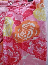 Lilly Pulitzer Capri Pants Sz 6 Pink Yellow Flowers Womens Roses Cropped Stretch