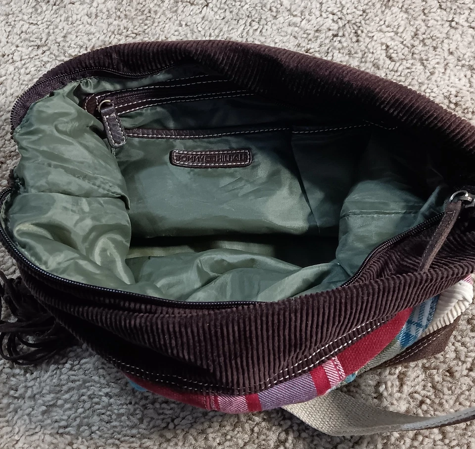 Tommy Hilfiger Y2K Shoulder Bag Patchwork Hobo Satchel Corduroy Tote Purse - Image 3 of 4