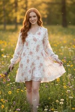 NEW Vince Camuto Tiered Floral Mini Dress Sz XS Babydoll Boho Lined Cottagecore