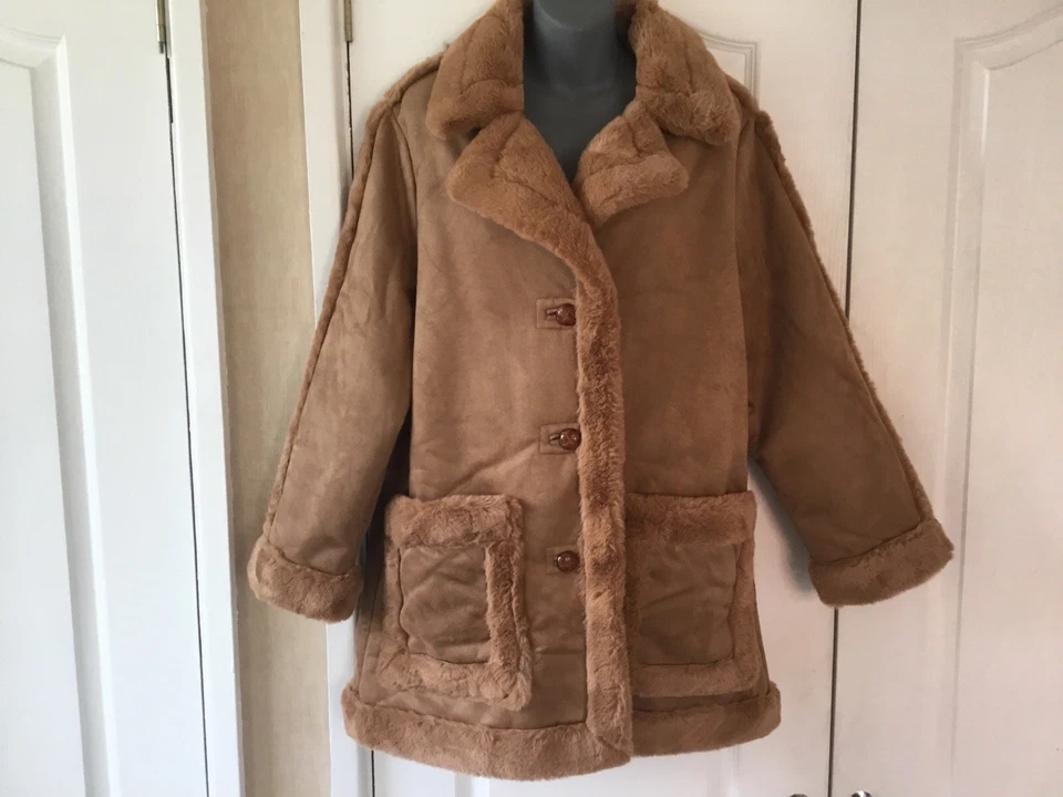 Dorothy Perkins toffee brown Coat Faux Suede -fur Shearling Size  S 12 bnwt - Image 3 of 4