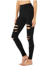 Alo Yoga Ripped Warrior Leggings High Waisted Black Ankle Size M